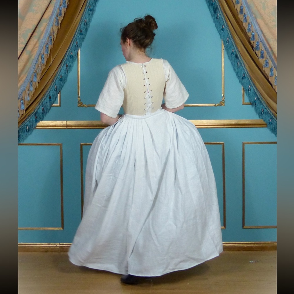 Pink Linen Marie Antoinette Rococo Petticoat Skirt with Adjustable Sizing - Picture 4 of 9